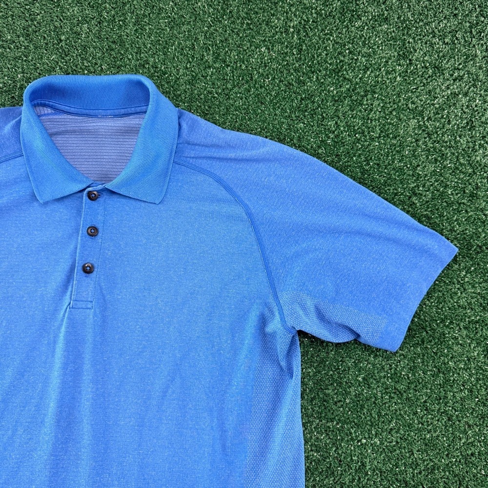 Lululemon Men's Short Sleeve Polo Shirt Size Large Blue Stretch
